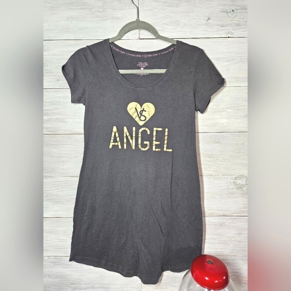 Victoria's Secret Cotton Lingerie Size Small Nightgown T-Shirt Gray with Gold